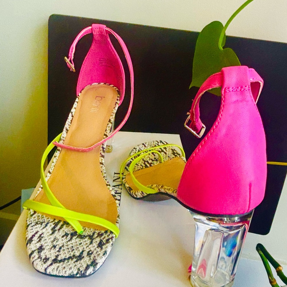 Bar III Pink and Yellow Heels with Bold Straps